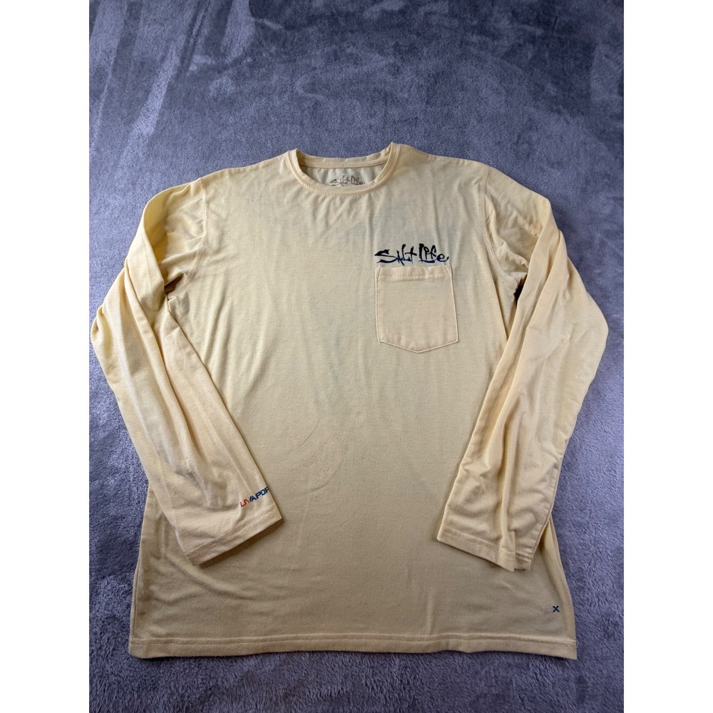 Salt Life Long Sleeve T-Shirt Mens Small Yellow SLX UVapor Pocket Marlin Graphic